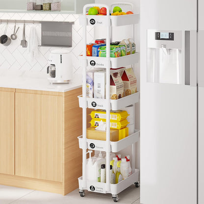 Laiensia 5-Tier Rolling Cart with Wheels,Multifunction Utility Storage carts, Kitchen Storage