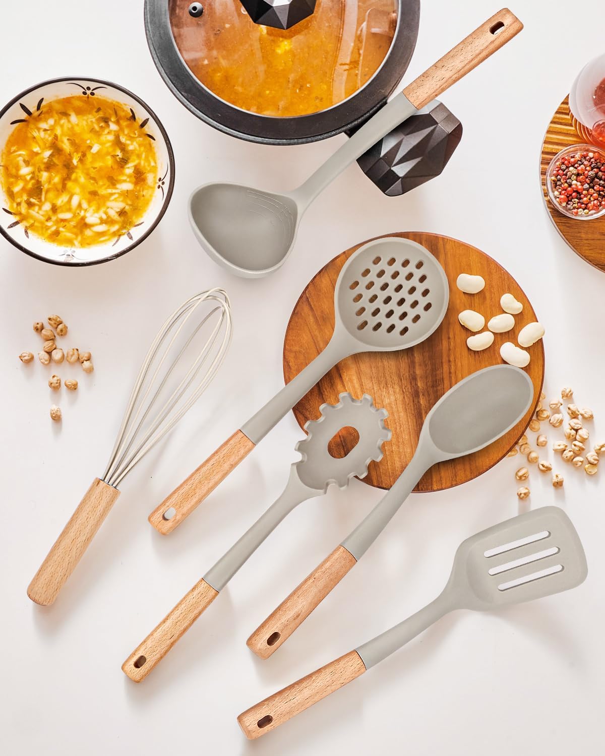 Kitchen Utensils Set, 13PCS Silicone Cooking Utensils, Heat Resistant Kitchen Utensil Spatula Set