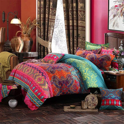 ABREEZE 3Pcs Bohemia Retro Bedding Ethnic Vintage Floral Duvet Cover Boho Bedding 100% Brushed