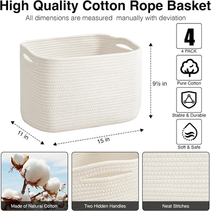 Storage Baskets for Organizing & Shelves, Woven Cotton Rope Organization Bins for Dog Toys
