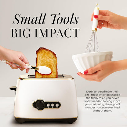 White & Gold Cooking Utensils Set - Luxe 8-Piece Kitchen Gadget Set Includes Can Opener, Tongs and