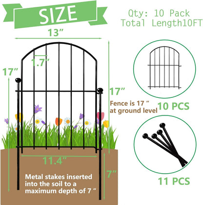 Decorative Garden Fence 17in x26ft, 26 Pack Rustproof Metal No Dig Fence Animal Barrier for Dog