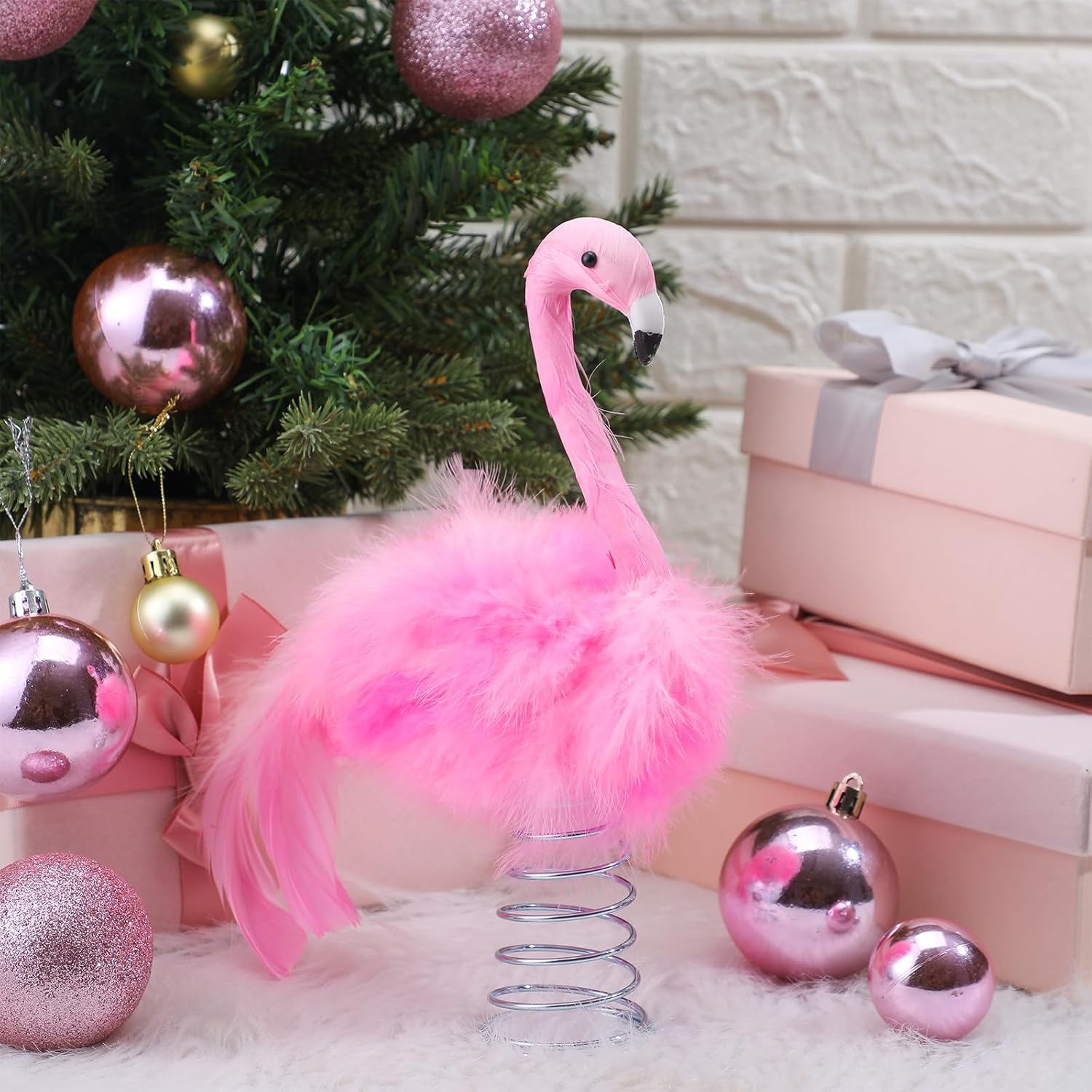 Retisee Flamingo Christmas Tree Topper Artificial Feather Flamingo Christmas Flamingo Tree Topper