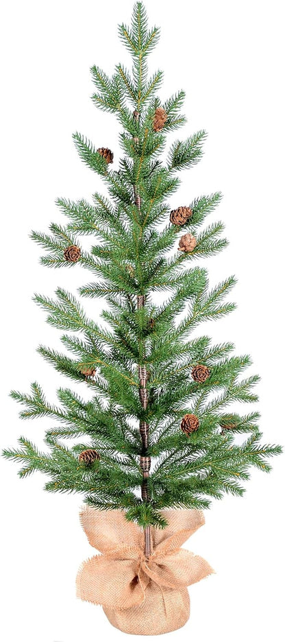 3FT Tabletop Artificial Christmas Tree, 209 Realistic PE Branches, Pine Cone Decorations, Unlit
