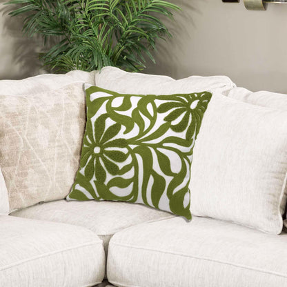 Alysheer Farmhouse Floral Leaves Embroidered Decorative Throw Pillow Cover 18x18 inches, Boho
