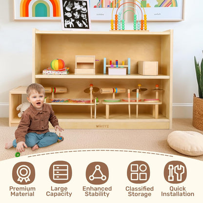 wingyz Wooden Storage Cabinet, 2-Tier Kids Toy Storage Organizer, Spacious Montessori Kids