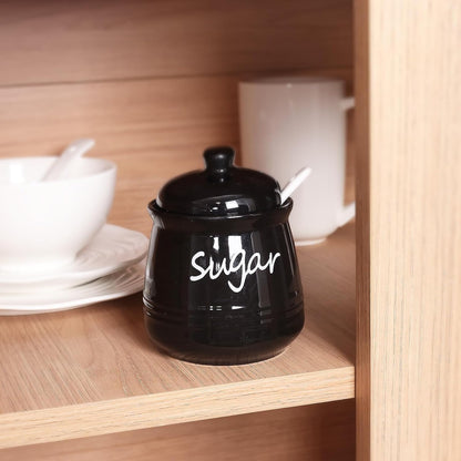 HAOTOP 12oz Sugar Bowl with Lid and Spoon,Ceramic Sugar Jar Sugar Dispenser Sugar Container Coffee