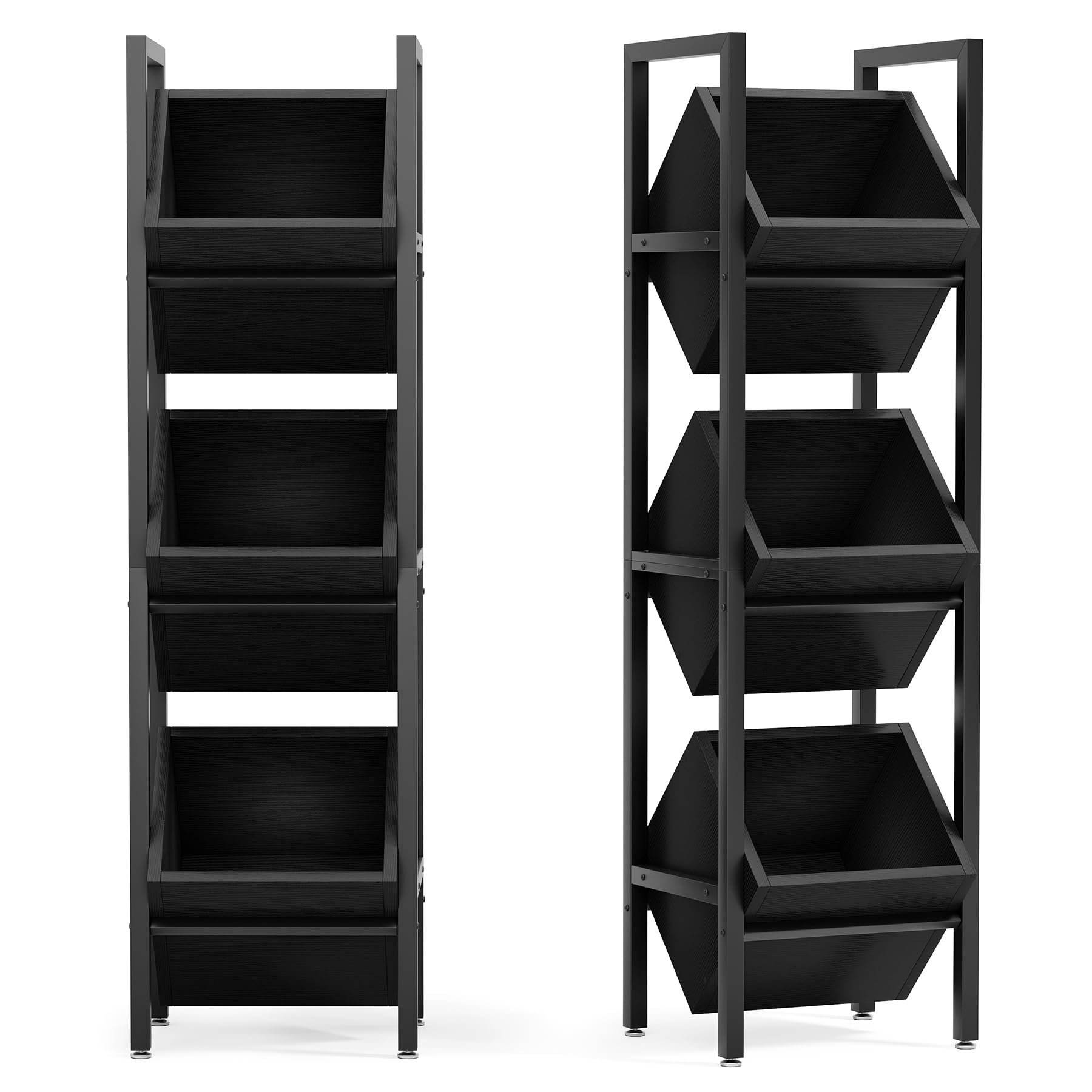 LITTLE TREE 3-Tier Basket Stand, Wooden Floor Stand Shelving Unit, Rustic Standing Organizer