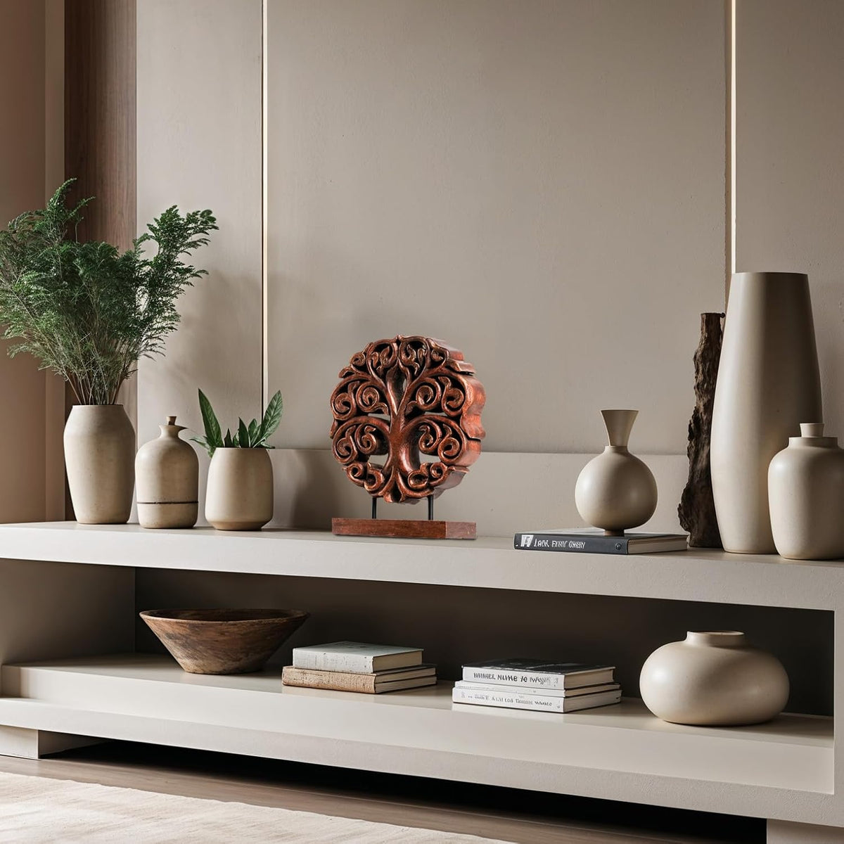 Decozen Solid Wood Tree of Life Sculpture - Home Decor, Living Room, Boho, Shelf, Coffee Table