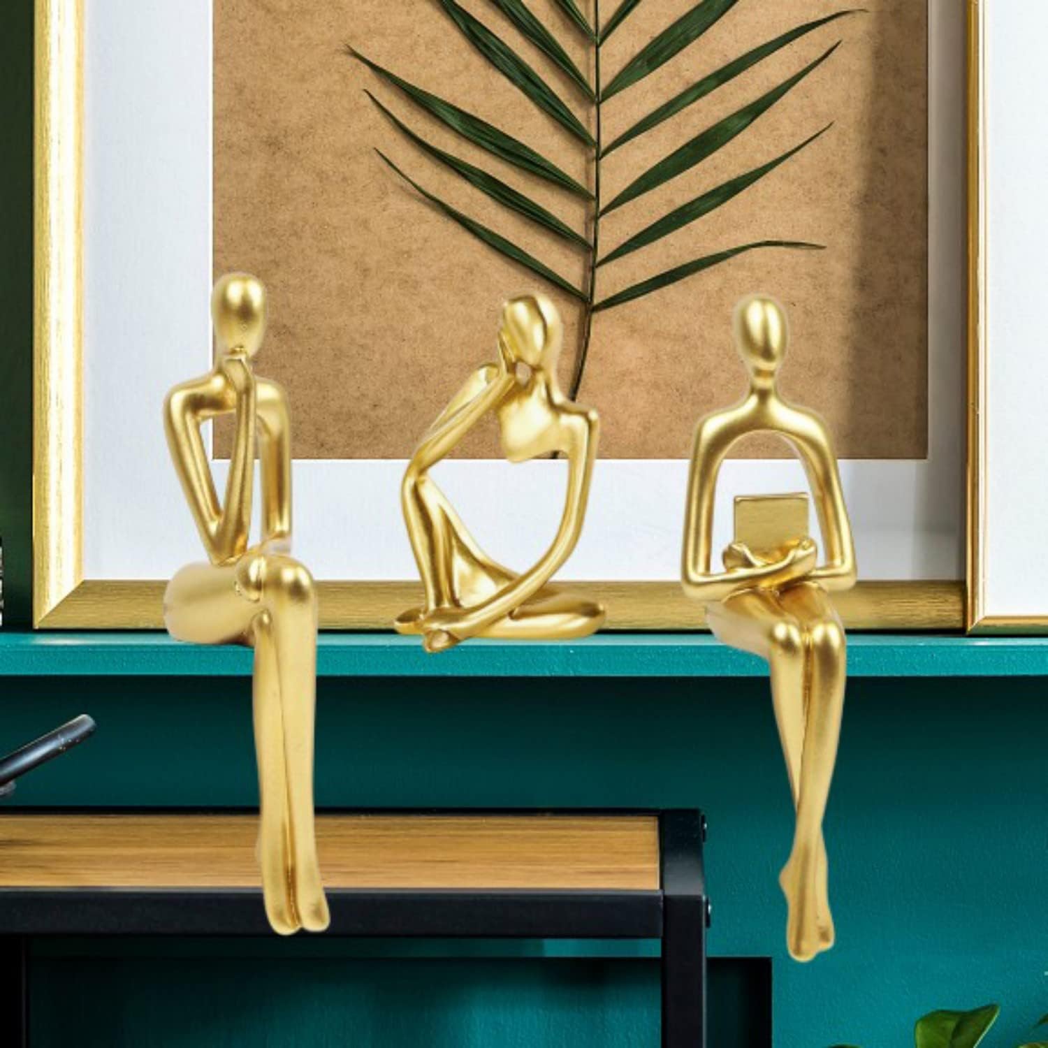 Gold Home Decor Thinker Statue Accents, Set of 3 Thinker Sculptures Office Decor Modern Abstract
