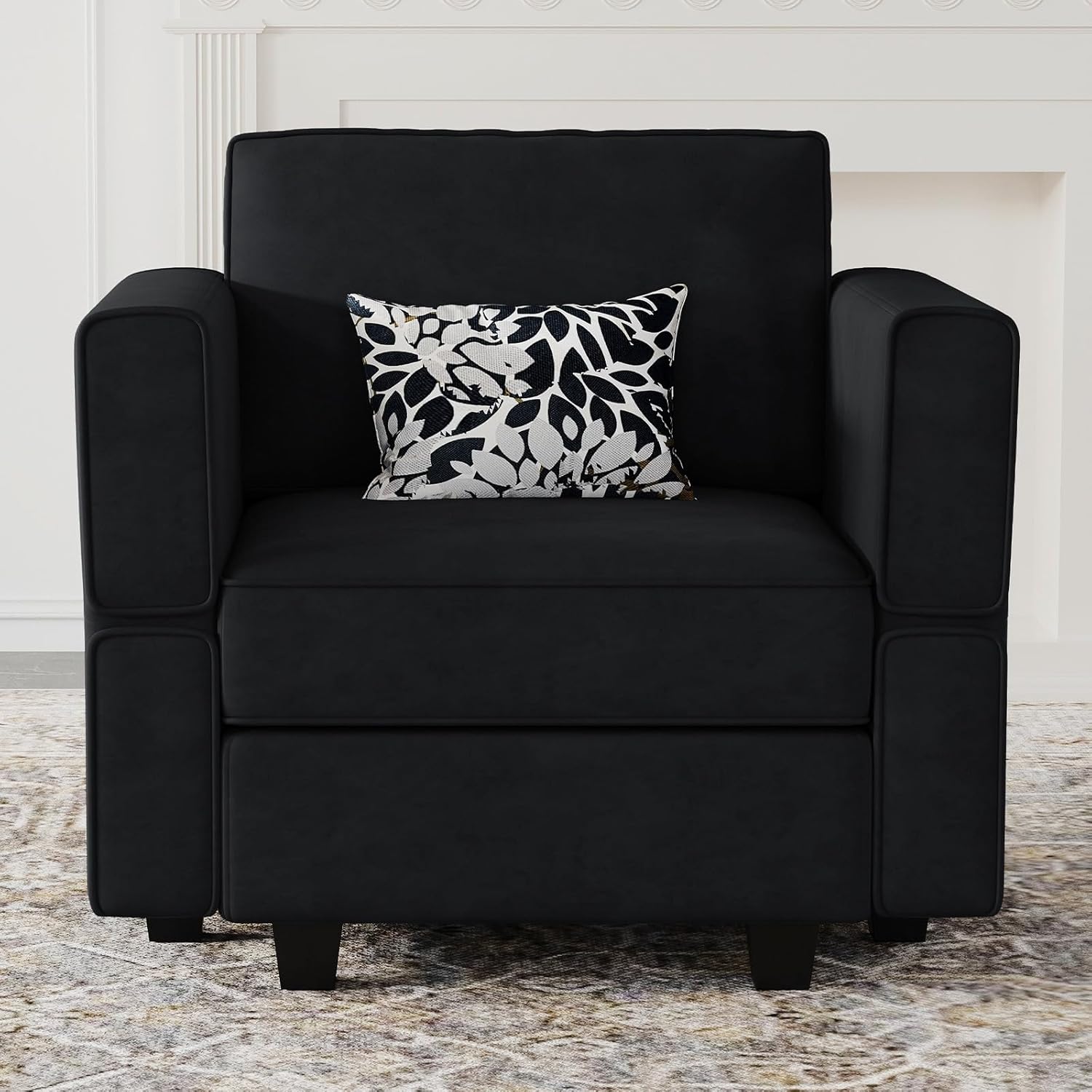 Belffin Modular Sectional Arm Accent Chair with Storage Seat Velvet Armchair Single Sofa Club Chair