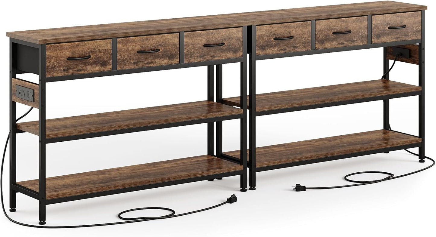 Lulive 2 Pack Entryway Tables with Power Outlets, Console Table with 3 Fabric Drawers, Sofa Table