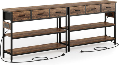 Lulive 2 Pack Entryway Tables with Power Outlets, Console Table with 3 Fabric Drawers, Sofa Table