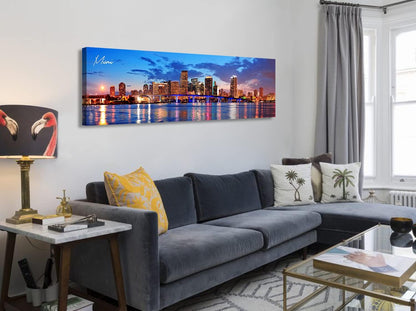 Office Wall Decor Miami Skyline Wall Art Panoramic Cityscape Picture Modern USA City Night View
