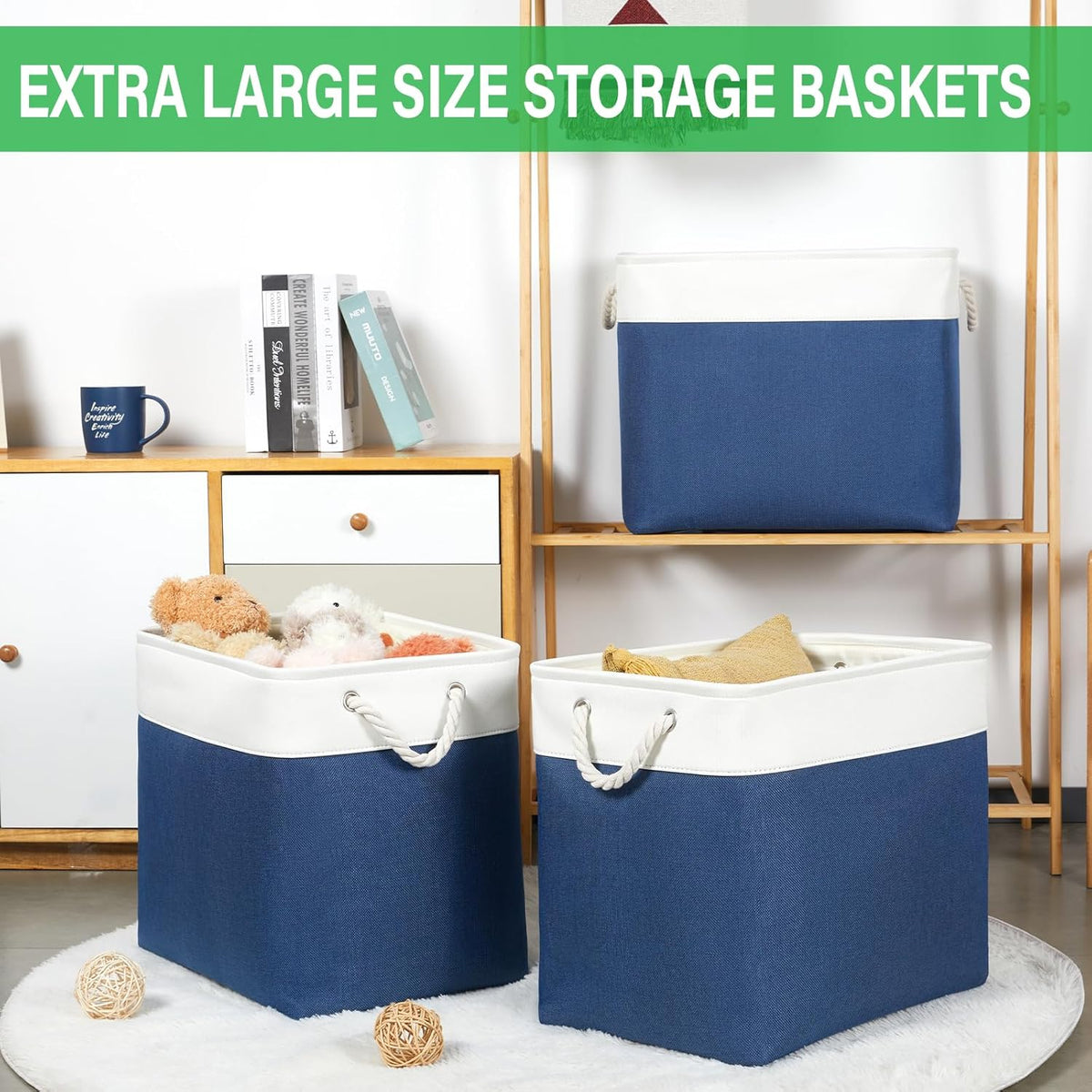 Bidtakay Extra Large Storage Baskets for Shelves 3 Pack Fabric Storage Bins for Organizing Linen