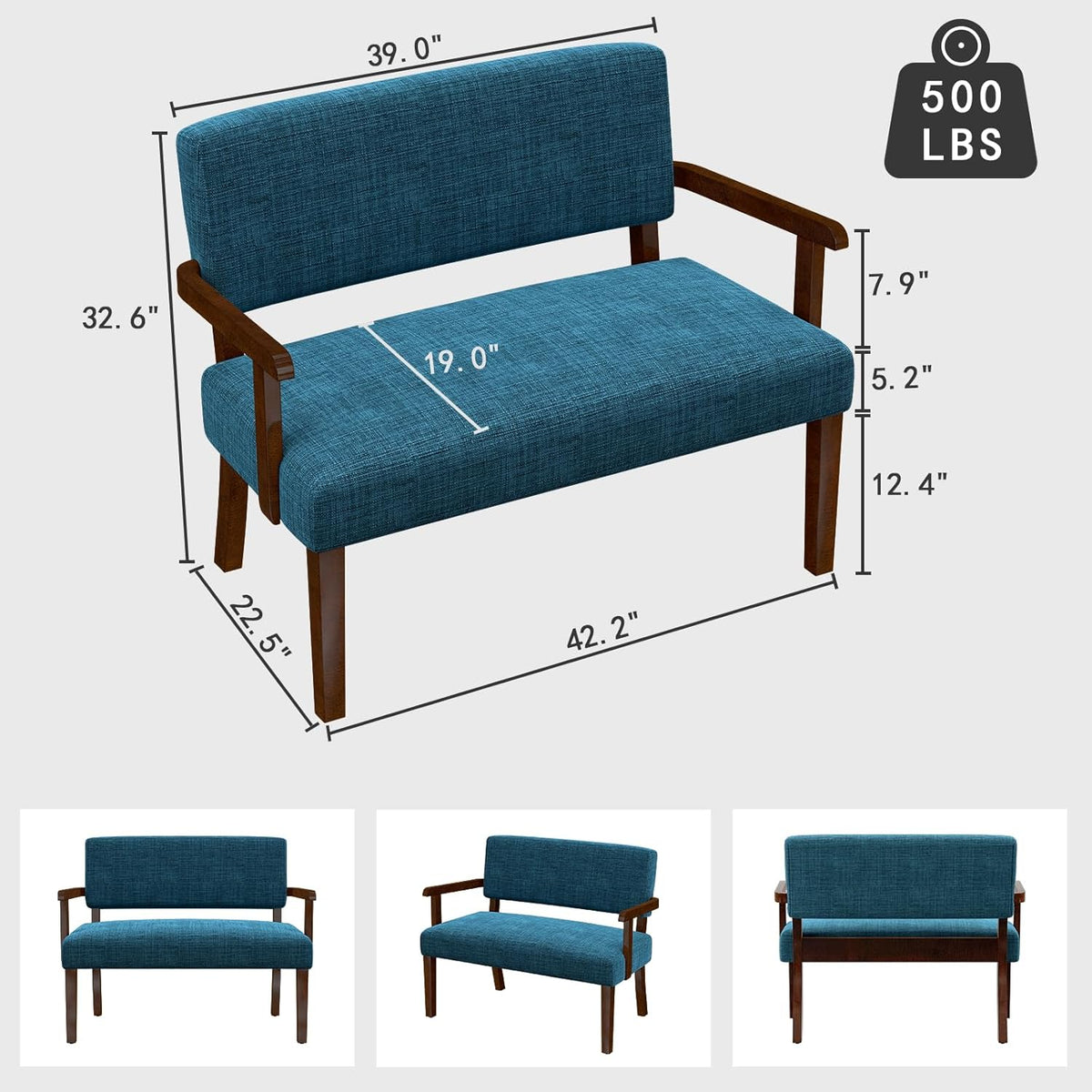 Accent Chair 2 Seat, Arm Chairs with Soft Seat and Armrests for Living Room, Love seat for Dining