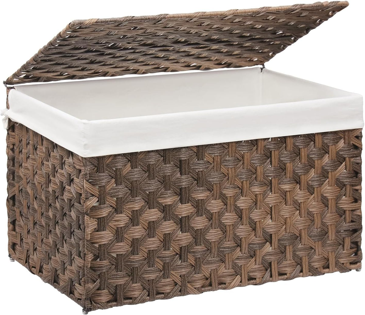 Wicker Storage Basket with Lid, 42.3 Gallon (160L) Large Blanket Basket with Lid, Woven Storage Bin