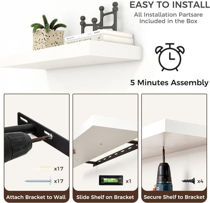Floating Shelves for Wall, Large Wall Mounted Shelves with Invisible Brackets, Long Wood Floating