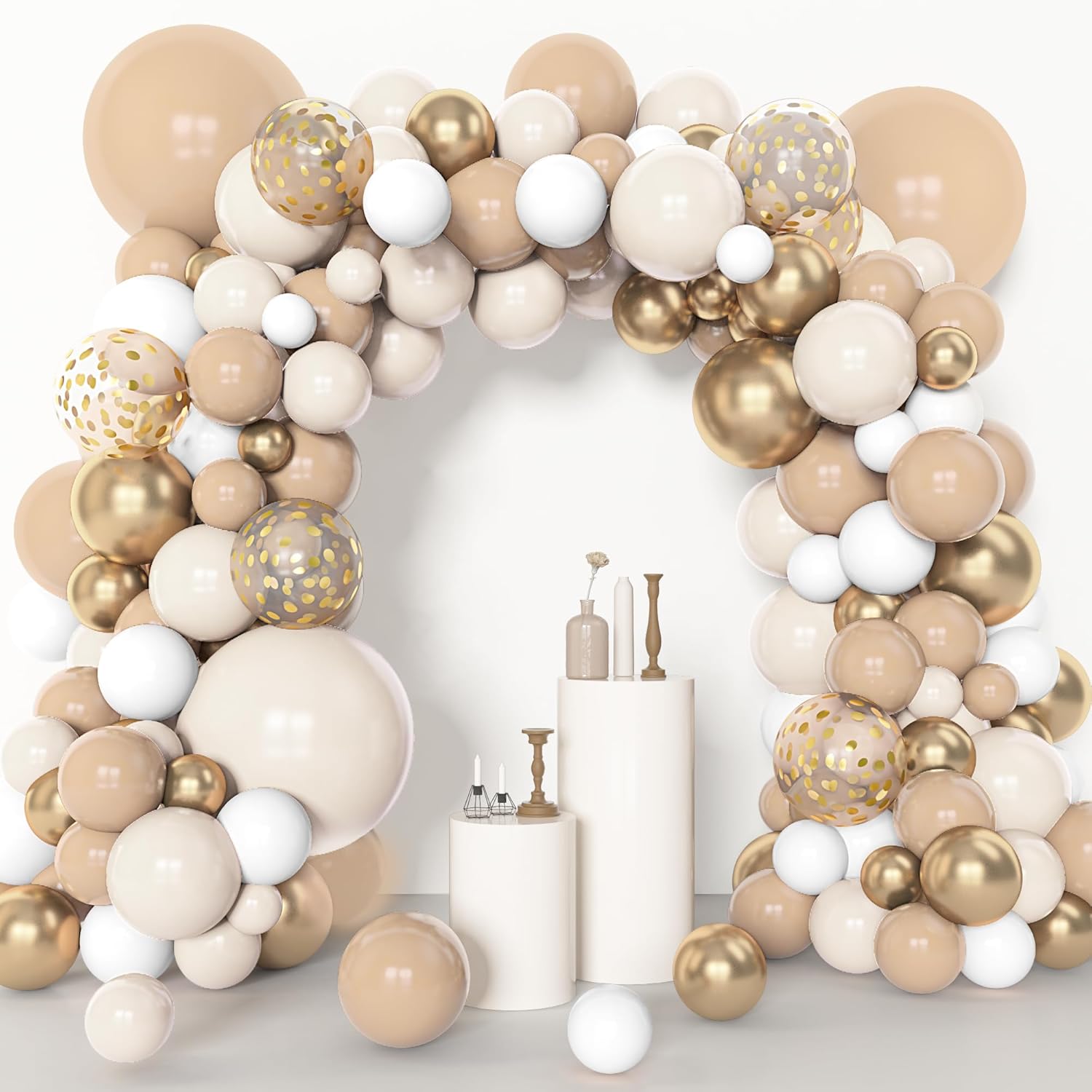 Amandir 153pcs White Sand Balloon Garland Arch Kit, Different Sizes 18 12 10 5 inch Beige Cream