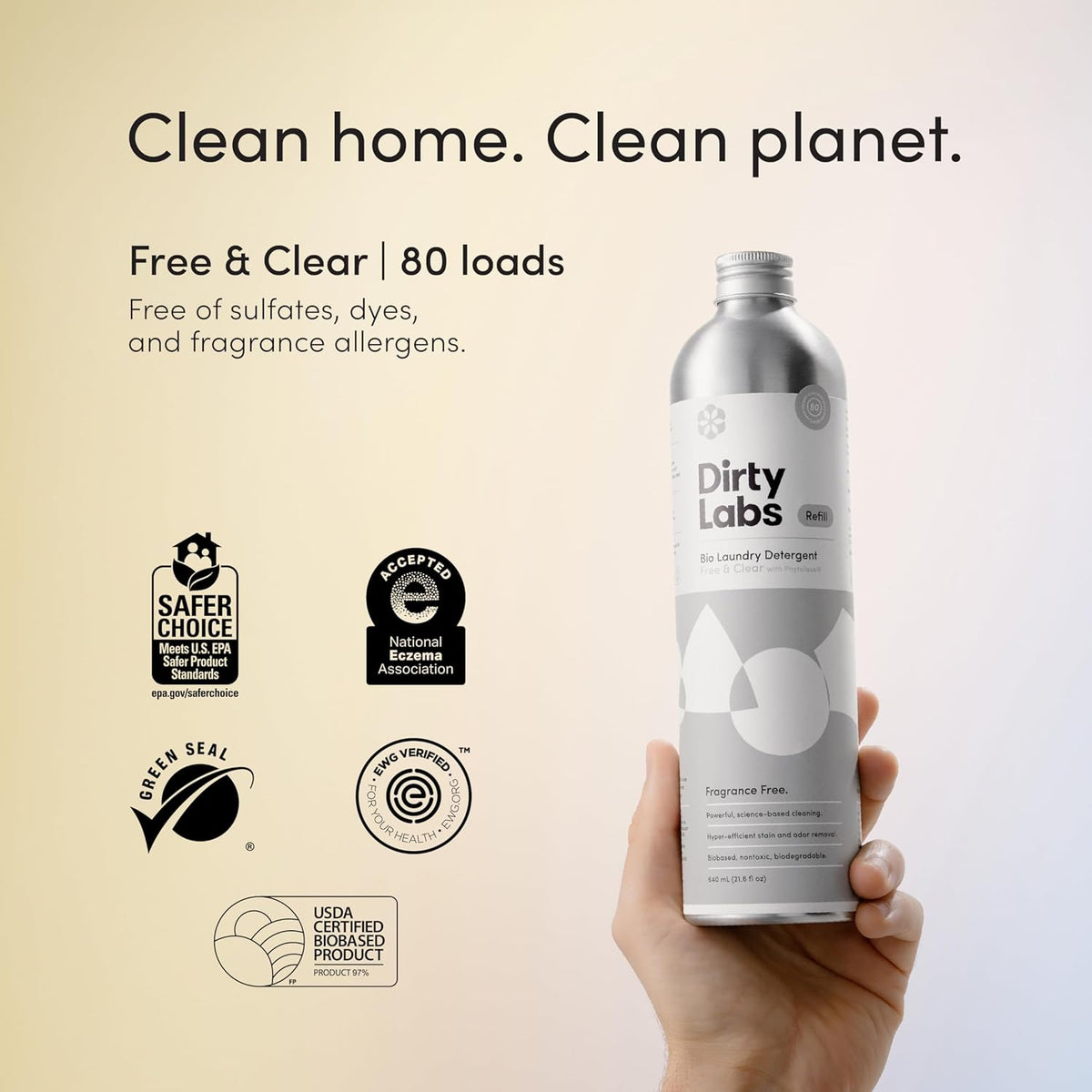Dirty Labs | Scent Free | Bio Enzyme Liquid Laundry Detergent | 80 Loads (21.6 fl oz) |