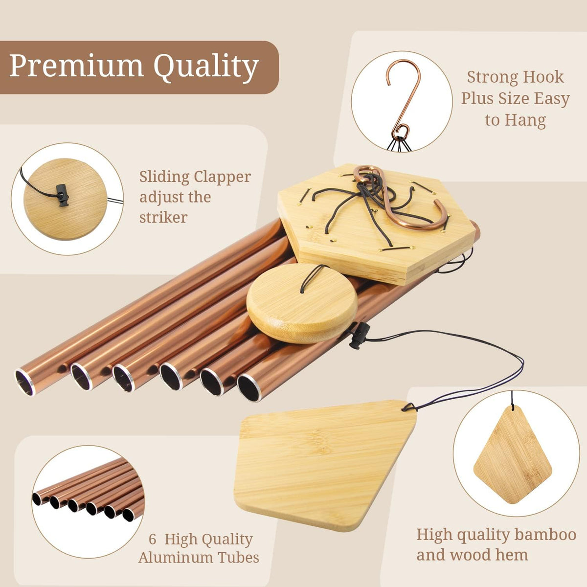 Wind Chimes Outdoor, Deep Tone Memorial Wind Chimes with Hook, Gifts for Mother's