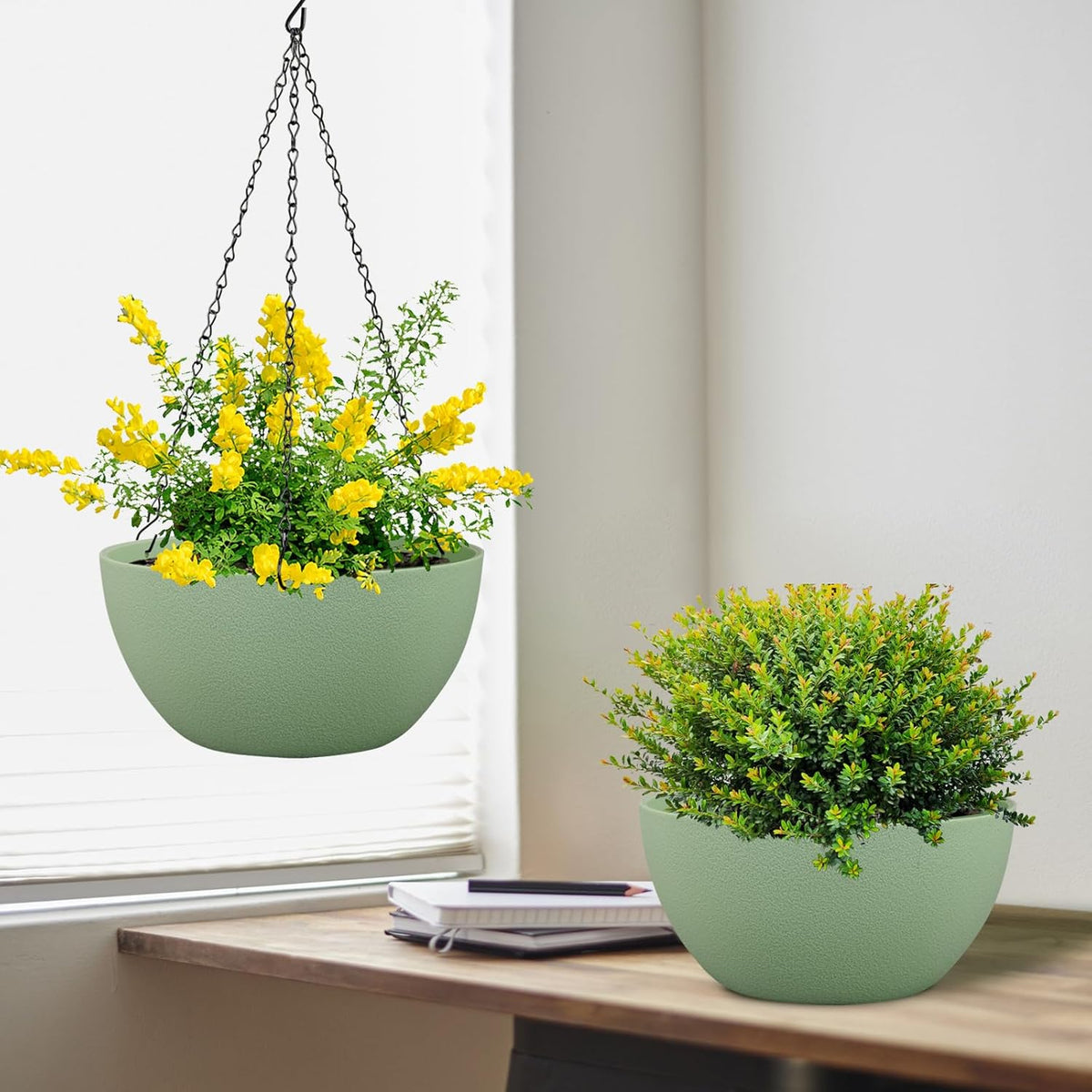 12 inch Large Hanging Planters Plant Pots for Indoor Outdoor Plants, 2 Pack Hanging Flower Pots