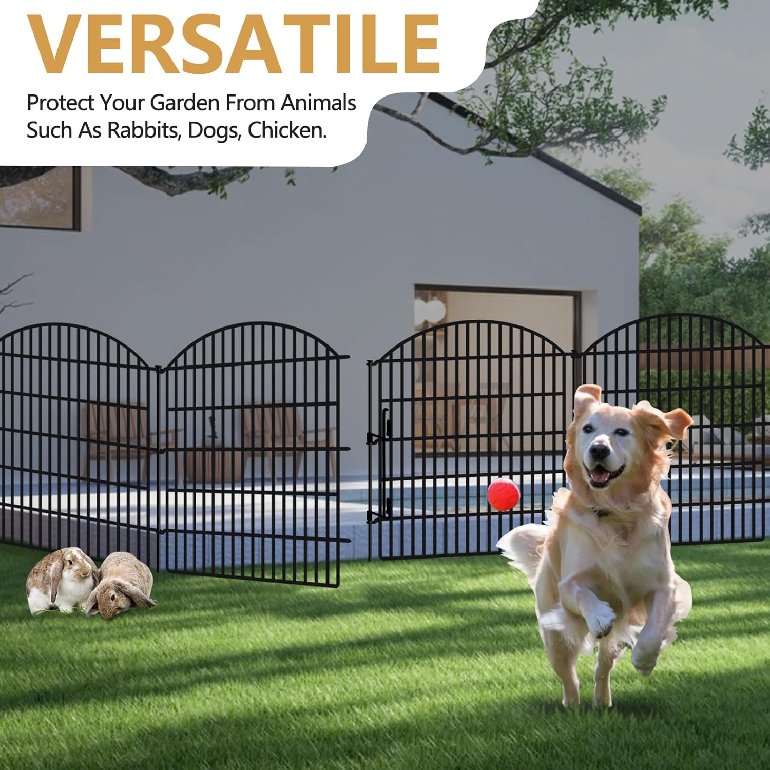 16 Panels Decorative Garden Fence with Lock, 33in (H) x 38.67ft (L) No Dig Dog Animal Barrier for