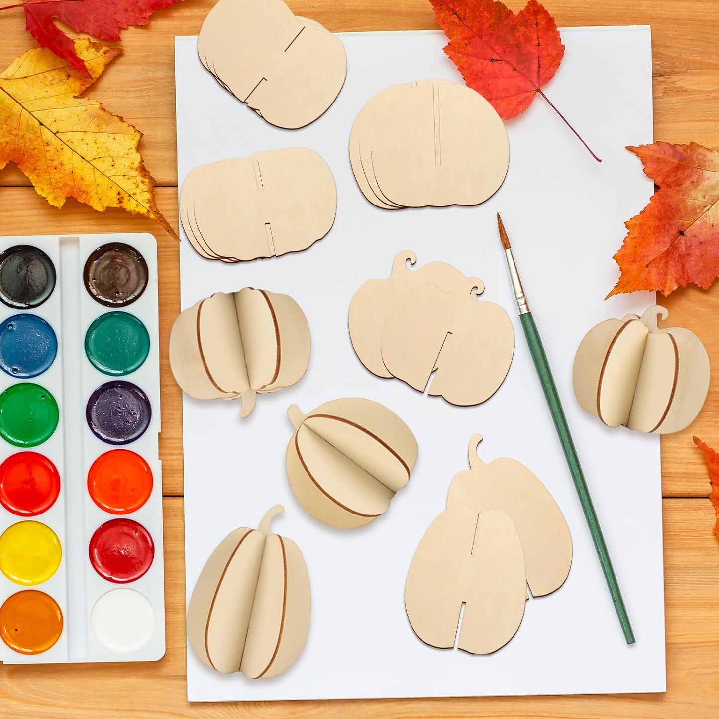 COCHIE DIY Fall 3D Pumpkins Wood Crafts to Paint for Kids Adults, Paintable Unfinished Wooden