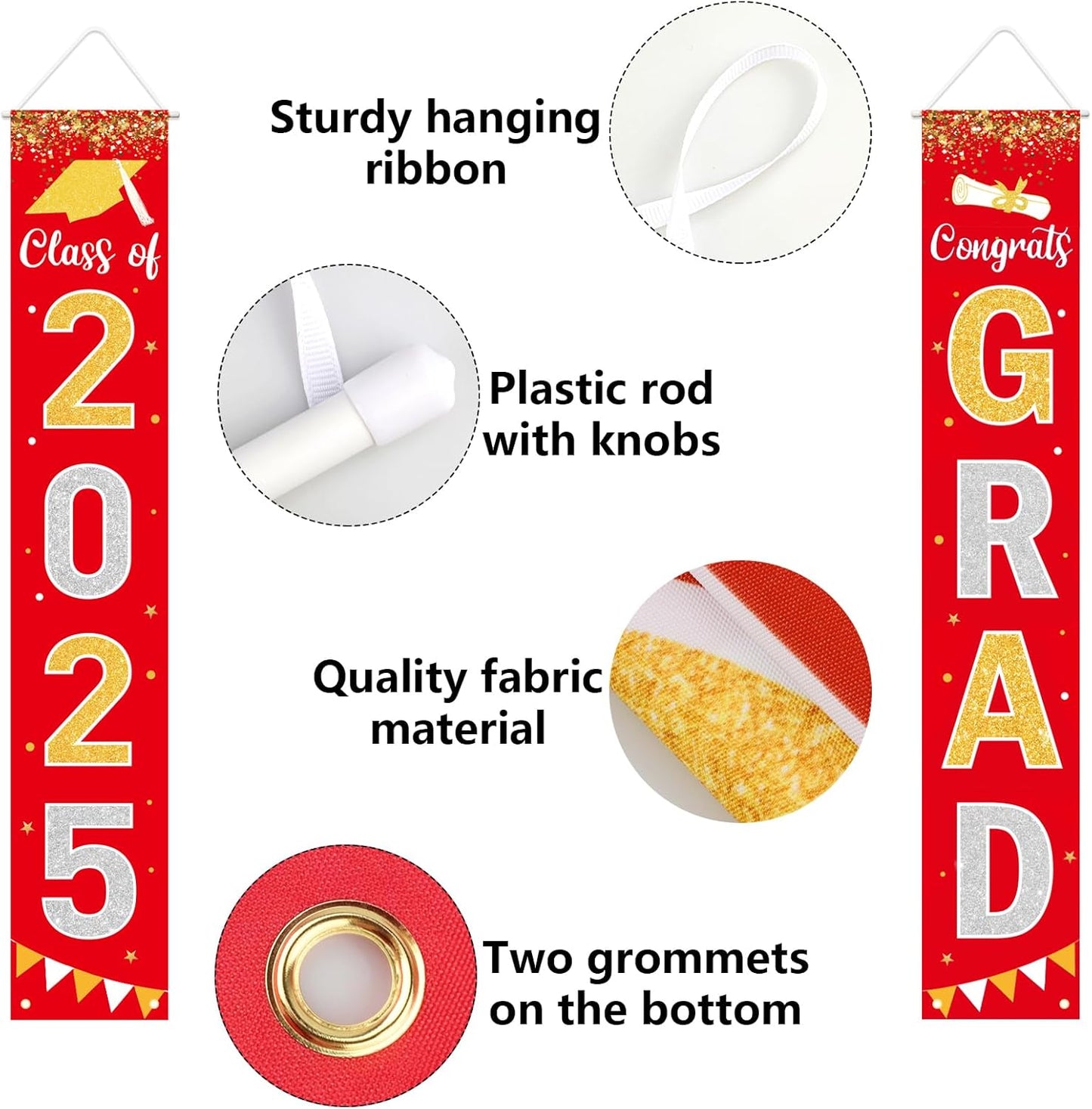 Graduation Decorations 2025 GRAD Banner Red Porch Door Sign Welcome Banner For Indoor Outdoor Wall