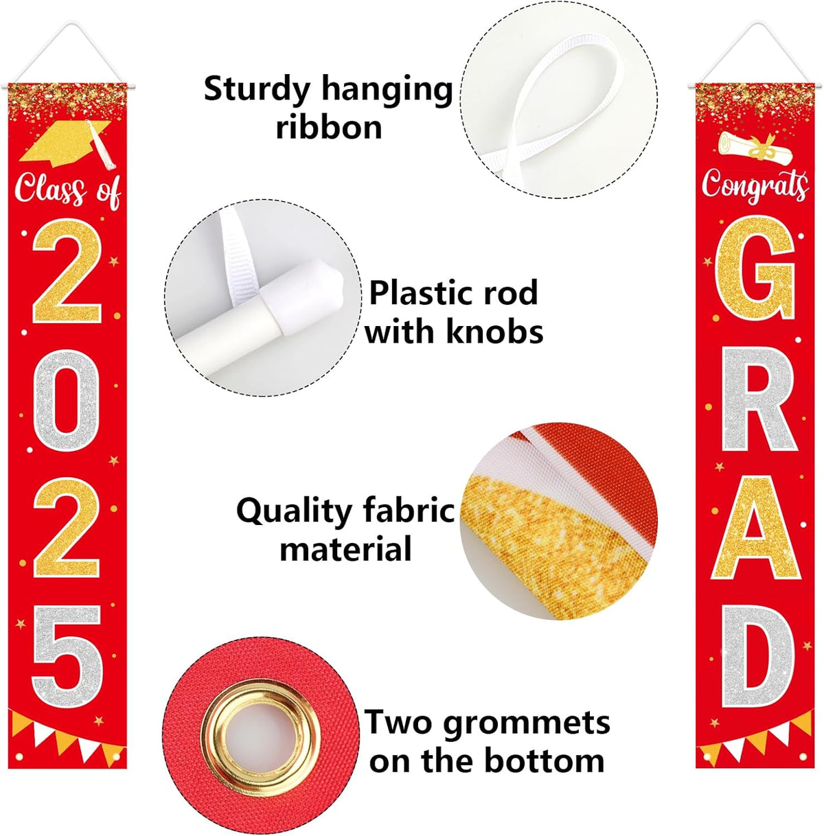 Graduation Decorations 2025 GRAD Banner Red Porch Door Sign Welcome Banner For Indoor Outdoor Wall