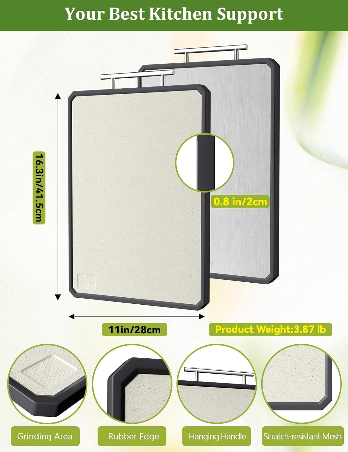 Titanium Cutting Boards for Kitchen, 2 in 1 Metal Cutting Board for Chopping Meat/Vegetables