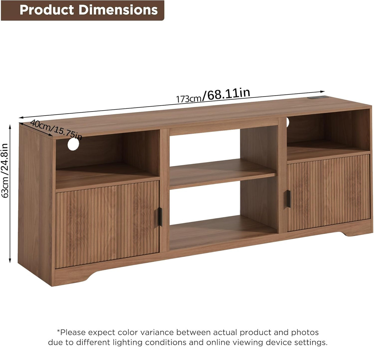 Fluted TV Stand for Tvs up to 80",Mid Century Modern TV Stand with Open Adjustable