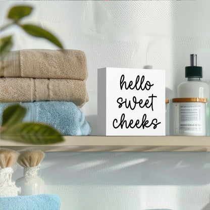 Hello Sweet Cheeks Bathroom Decor, Funny Bathroom Signs Decoration, Black and White Bathroom
