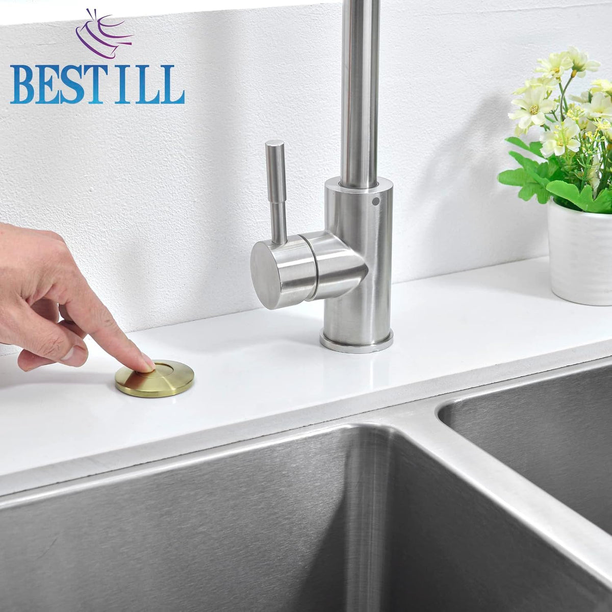 BESTILL Garbage Disposal Air Switch Kit - UL Listed, Brass 3.6" Long Push Button for Waste