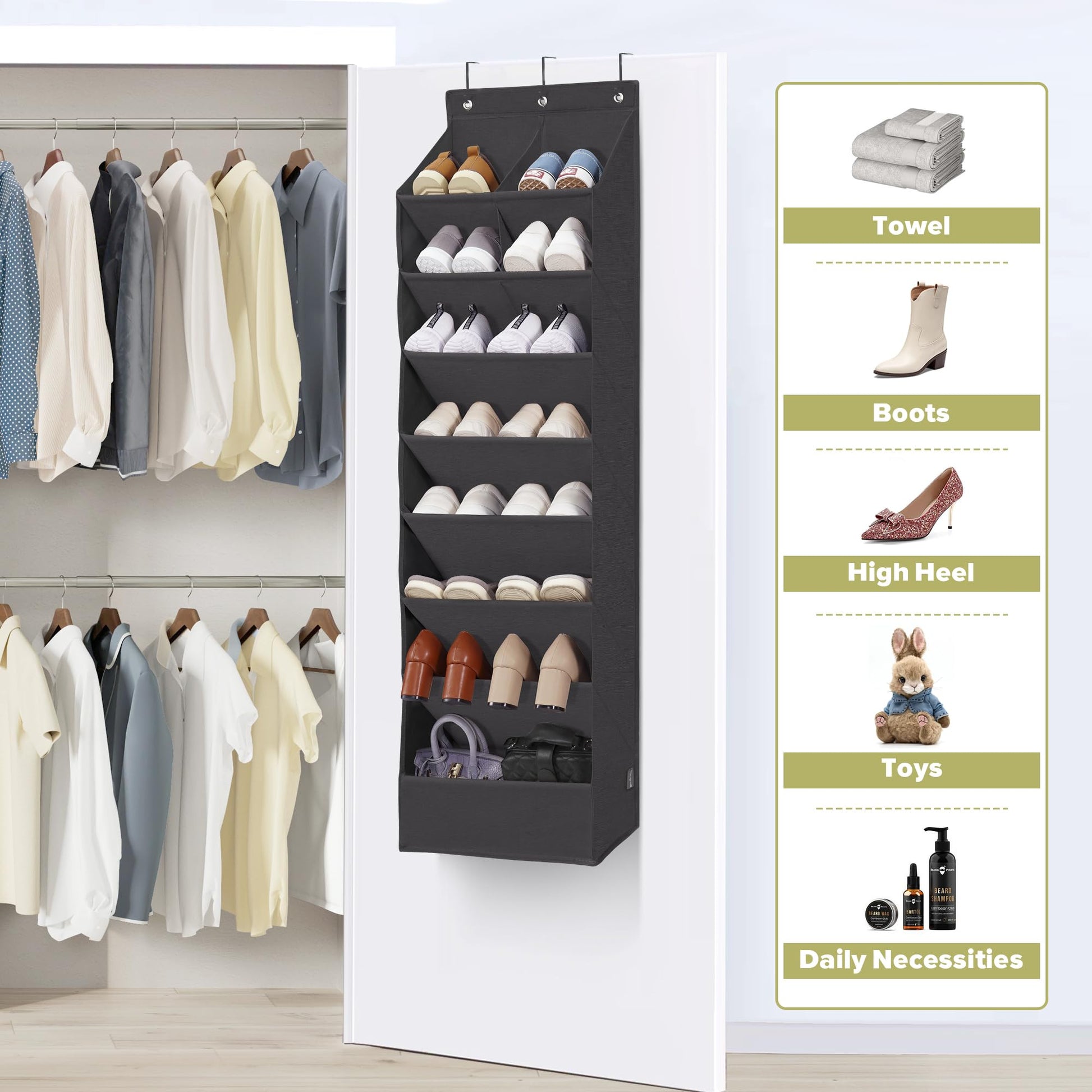 6 Pack Shoe Organizer with 6 Extra Large Pockets and 4 Large Pocket, Over the Door Sturdy Closet