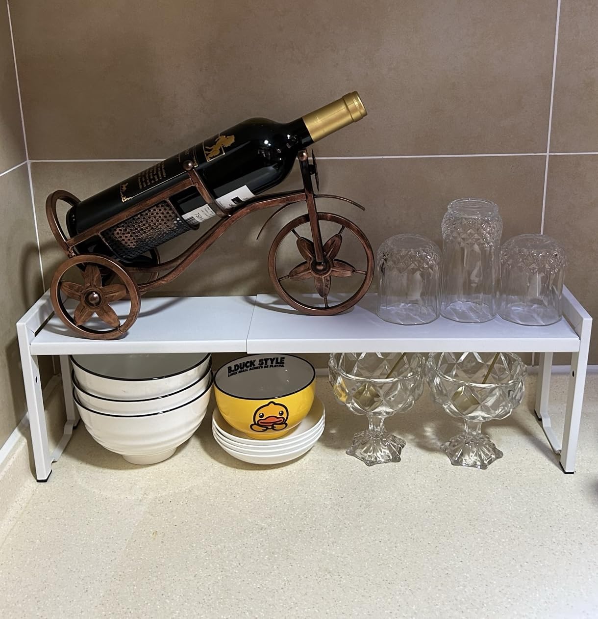 Expandable Cabinet Shelf Organizer 16-26" L Stackable Kitchen Counter Shelf Rack Stand Sink Riser