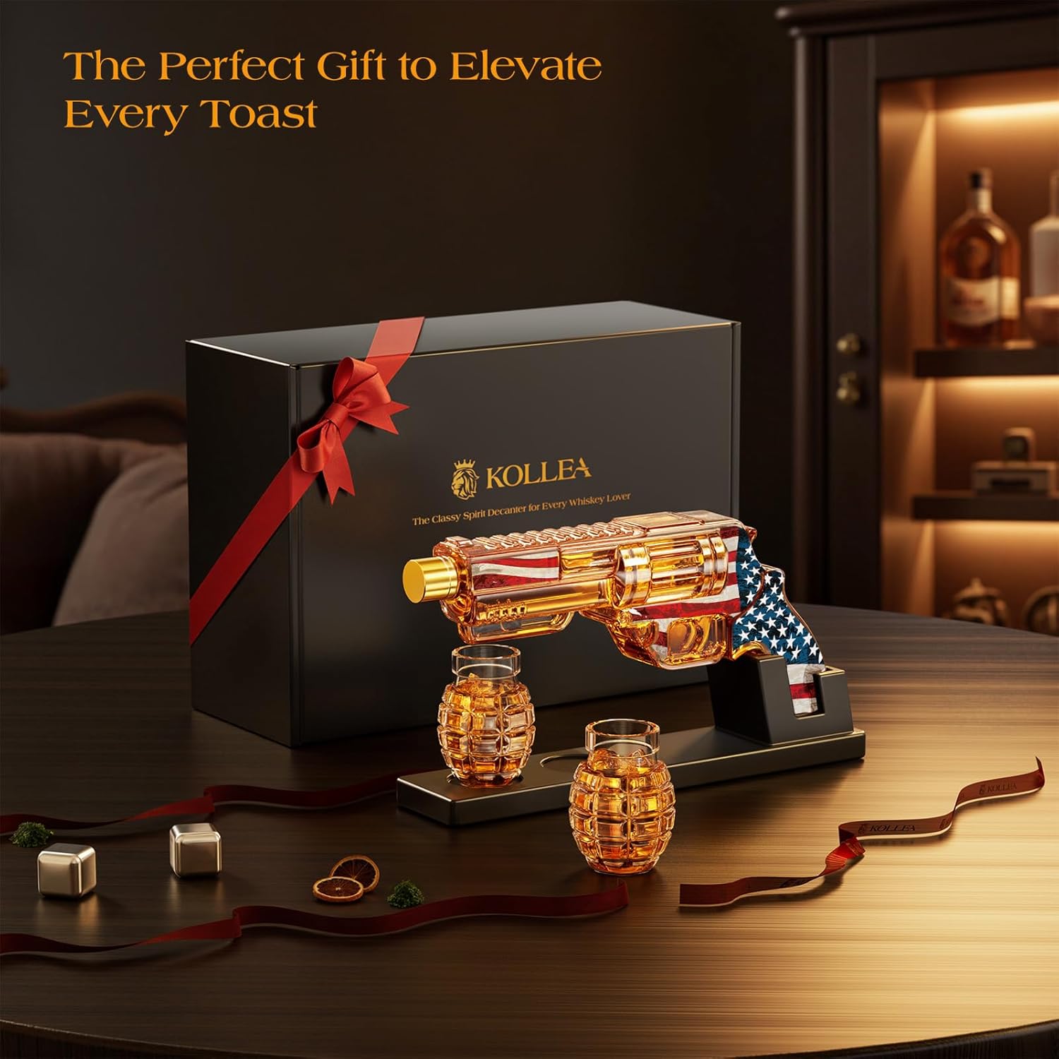 Birthday Gifts for Men Dad, Kollea Flag Whiskey Decanter Sets with Grenade Shot Glasses, Gifts