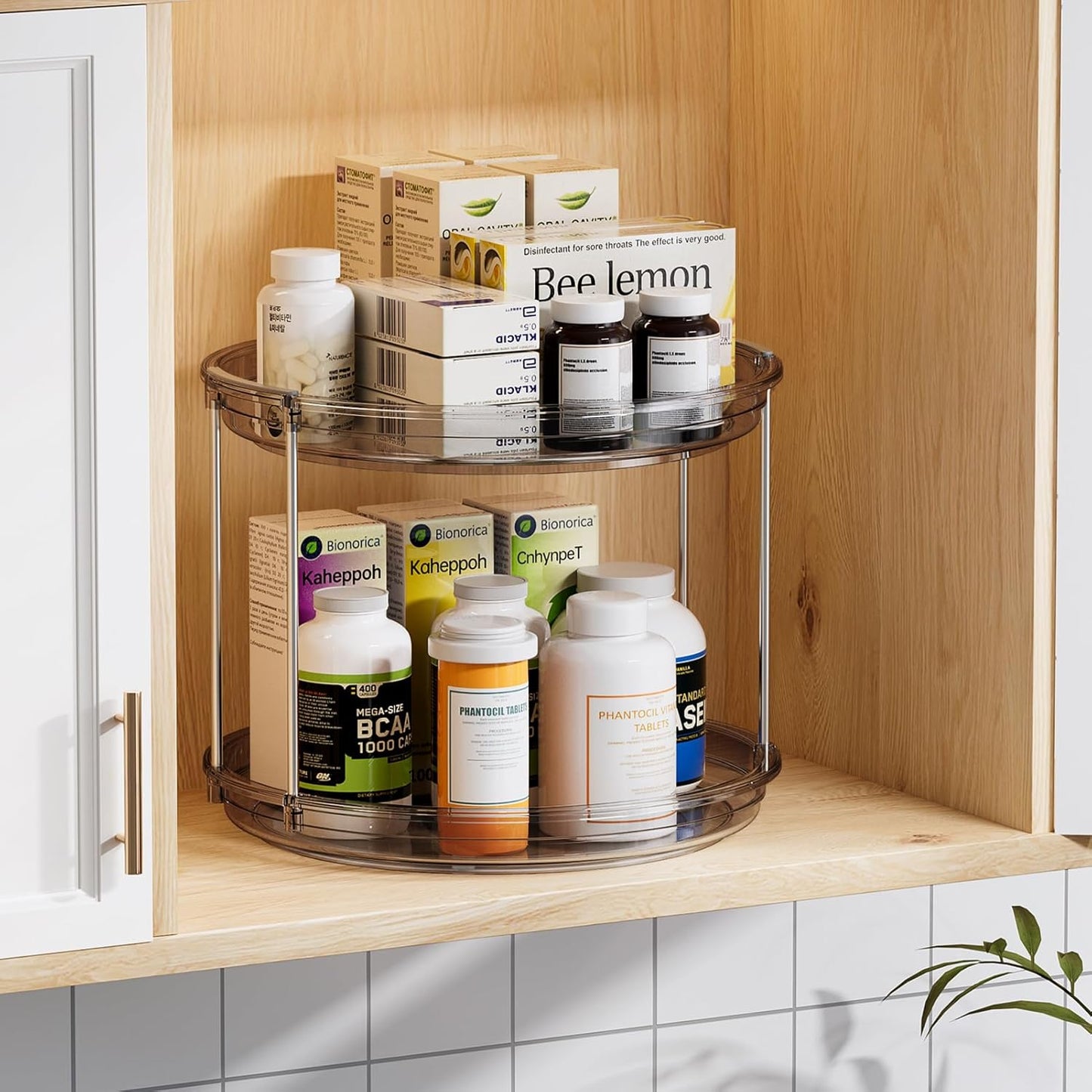 LAMU 2 Tier Lazy Susan Turntable Organizer 9.25'' Rotating Spice Rack Organization for Cabinet