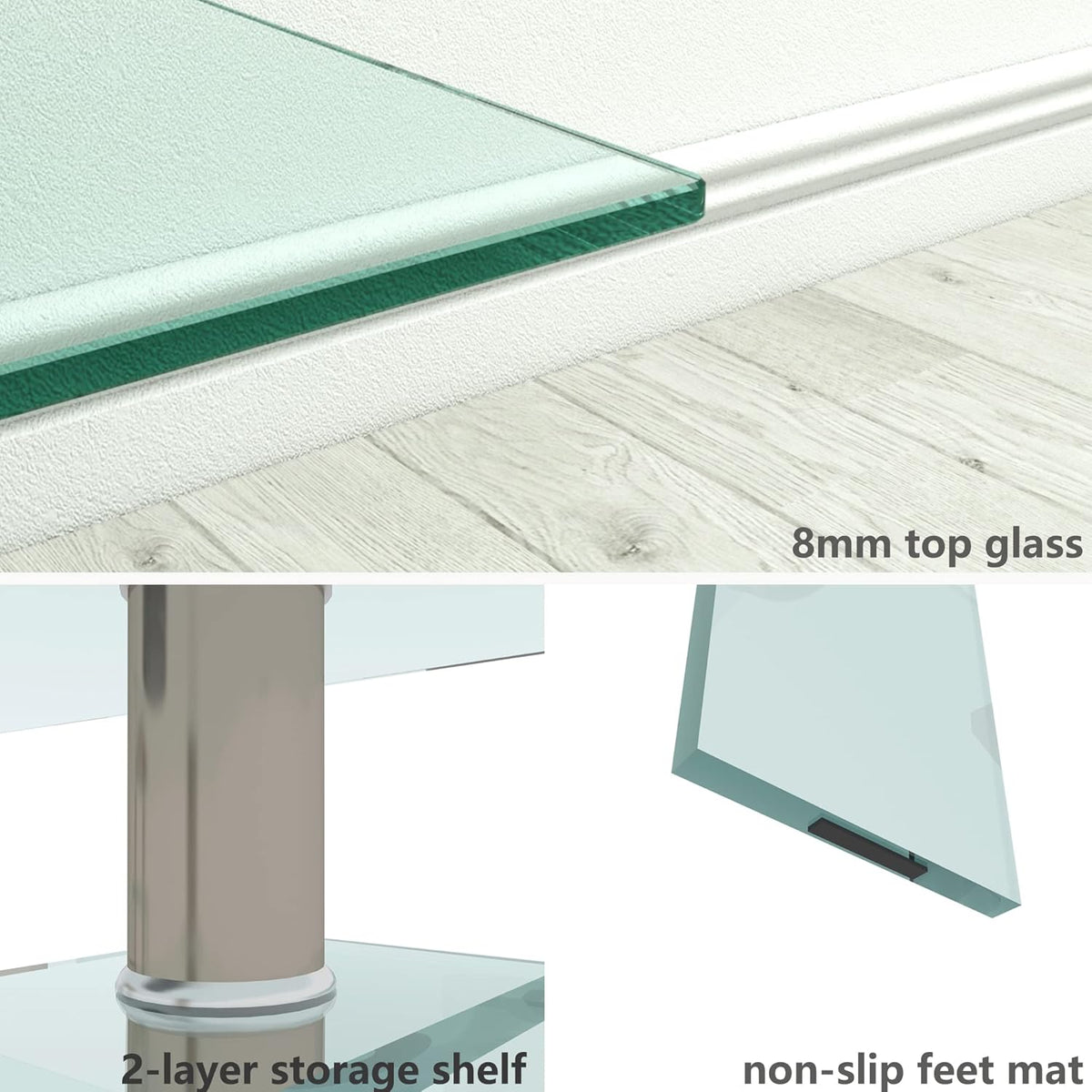 Glass Coffee Table for Living Room, Modern Rectangle All Tempered Glass Table 8mm Clear Transparent