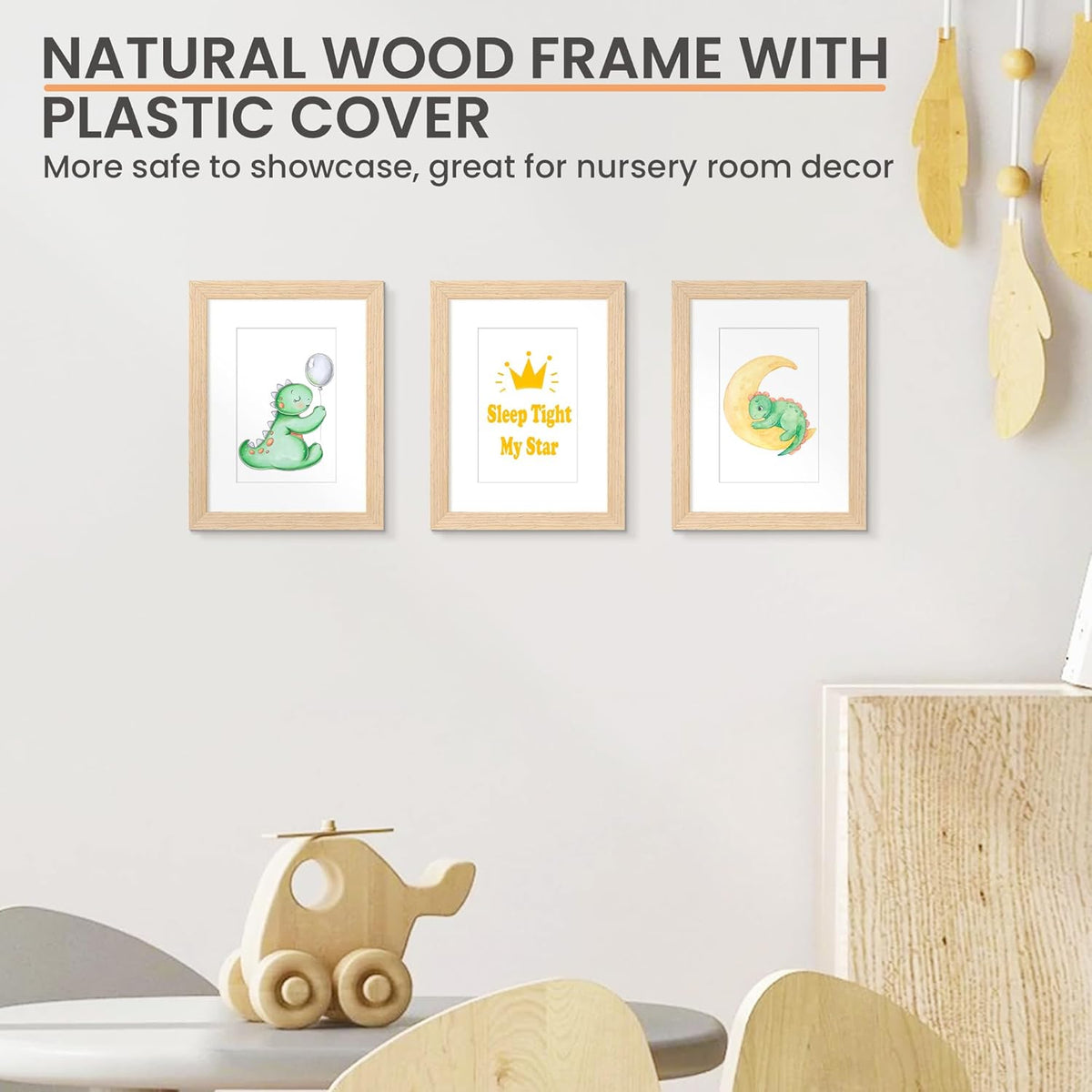 upsimples 6x8 Picture Frame, Natural Solid Wooden Picture Frames, Display 4x6 with Mat or 6 x 8