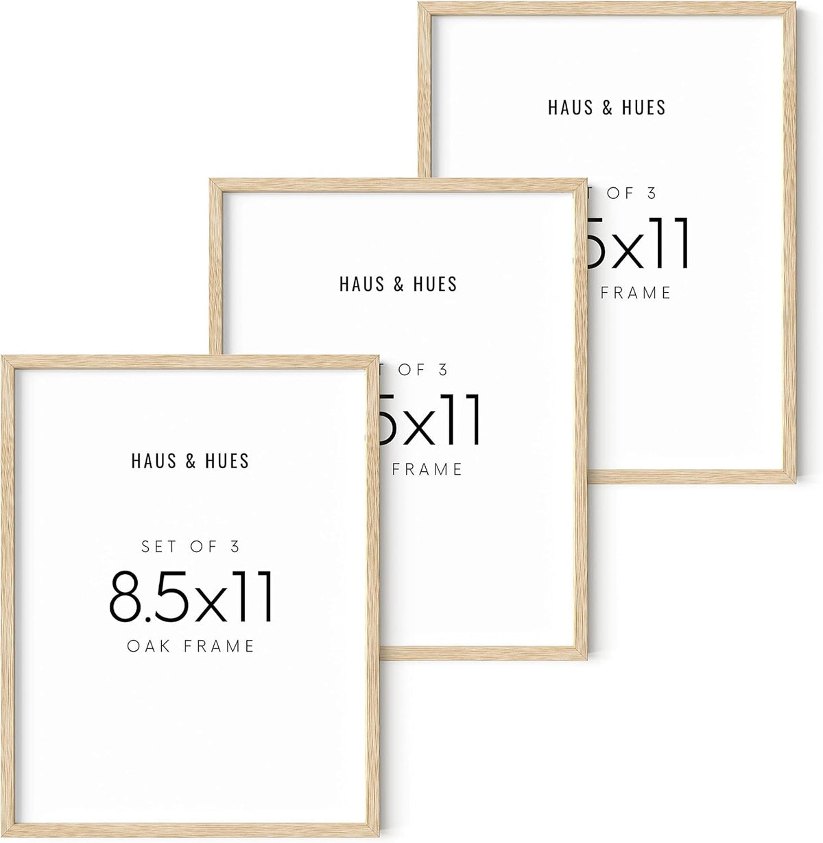 HAUS AND HUES Set of 3 Pennsylvania Oak Wood Picture Frames, 8.5x11 in, Beige, Minimalist Style