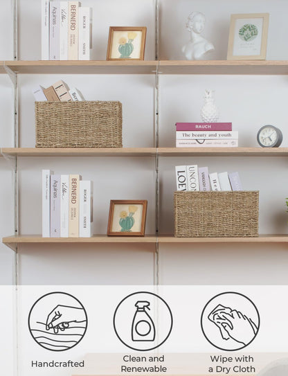 StorageWorks Wicker Storage Basket for Organizing, Medium Seagrass Storage Baskets with Built-in