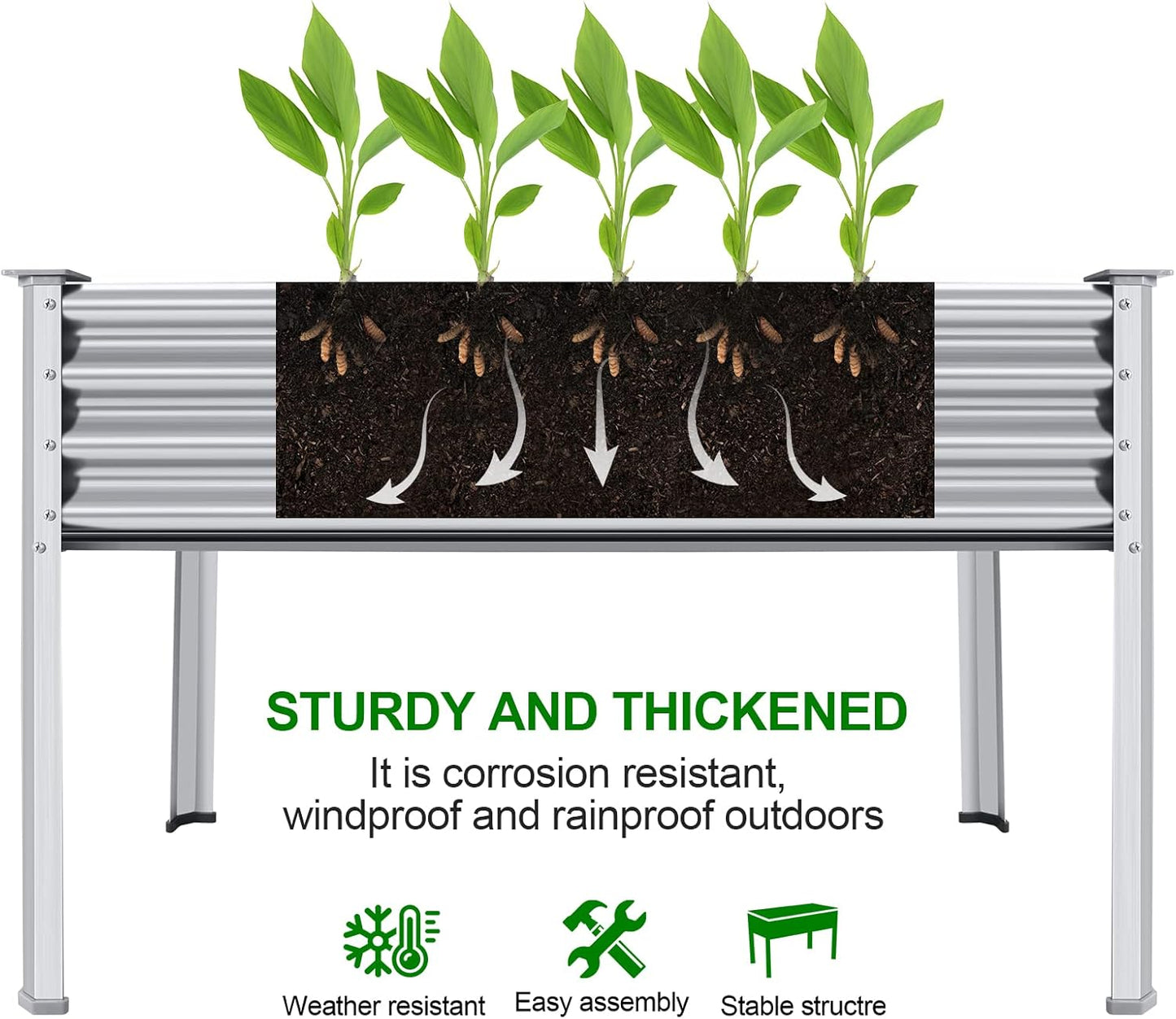 Land Guard Galvanized Raised Garden Bed with Legs, 48×24×32in Large Metal Elevated Raised Planter