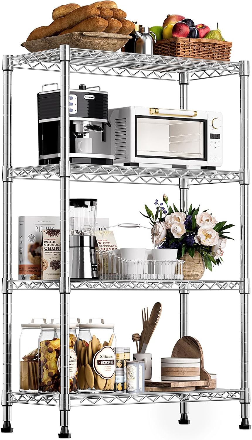 1000 lbs Storage Shelving Steel Heavy Duty 4-Tier Utility Shelving Unit Steel Organizer Wire Rack