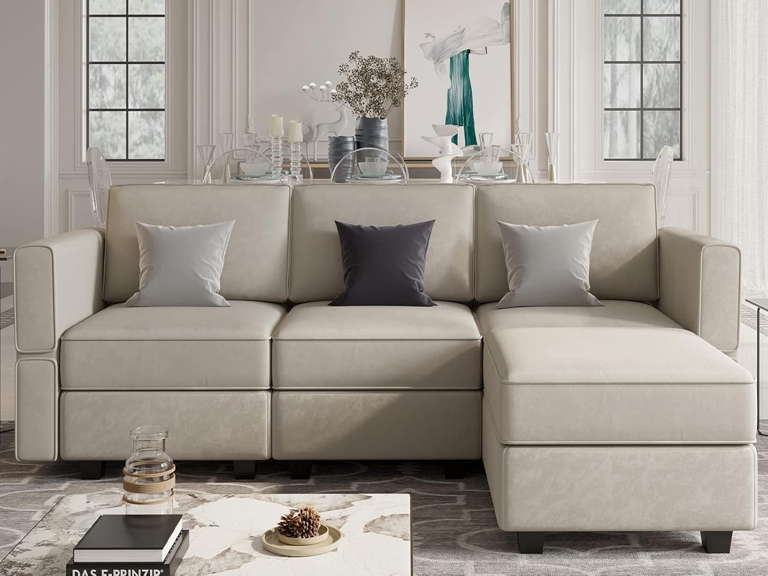 Belffin Convertible Sectional Sofa with Chaise Velvet L Shaped Sofa Couch Modular Sectional Sofa