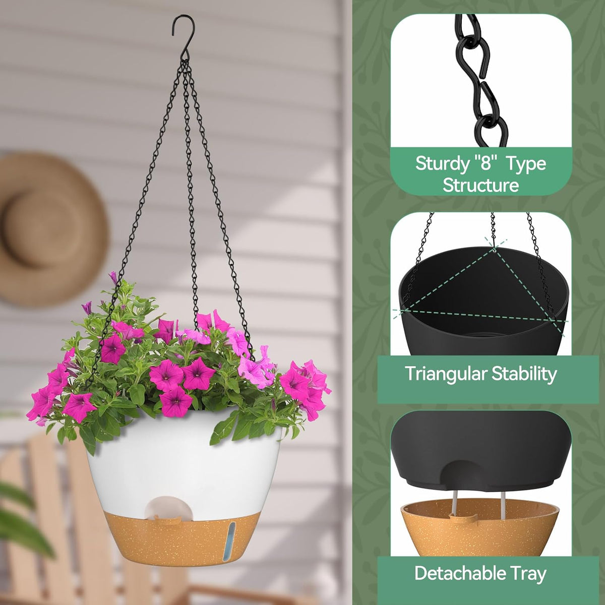 ZMTECH 12 Inch Hanging Planters for Indoor Outdoor Plants, 2 Pack Self Watering Hanging Plant Pots