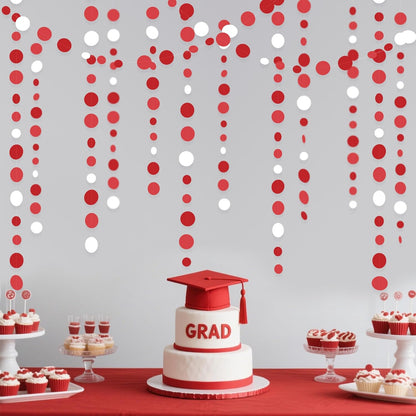 46 Ft Red Party Decorations Polka Dots Garlands Red and White Hanging Paper Circle Dots Streamer