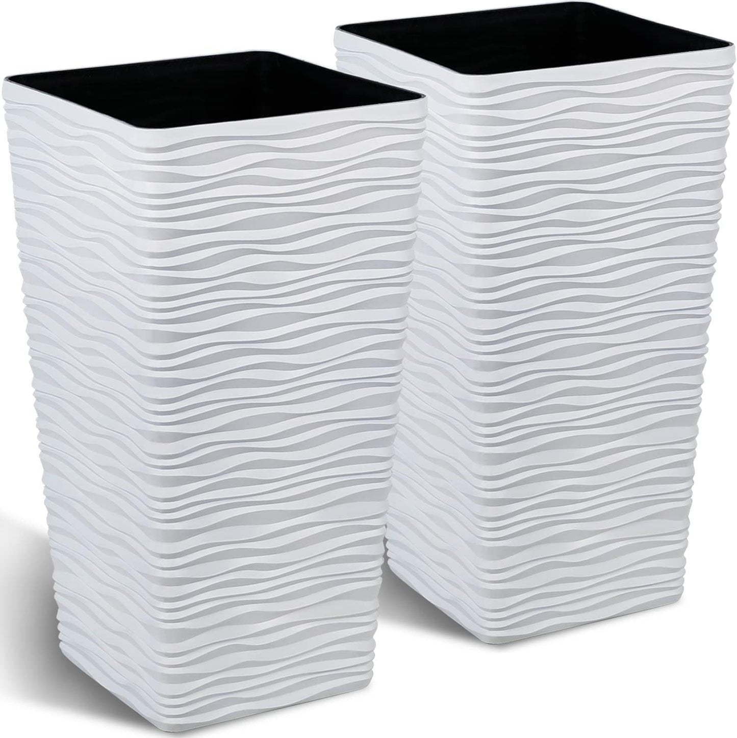 Worth Garden 22" Tall Planters Set of 2 - Plastic White Square Plant Pots - Modern Big Tapered