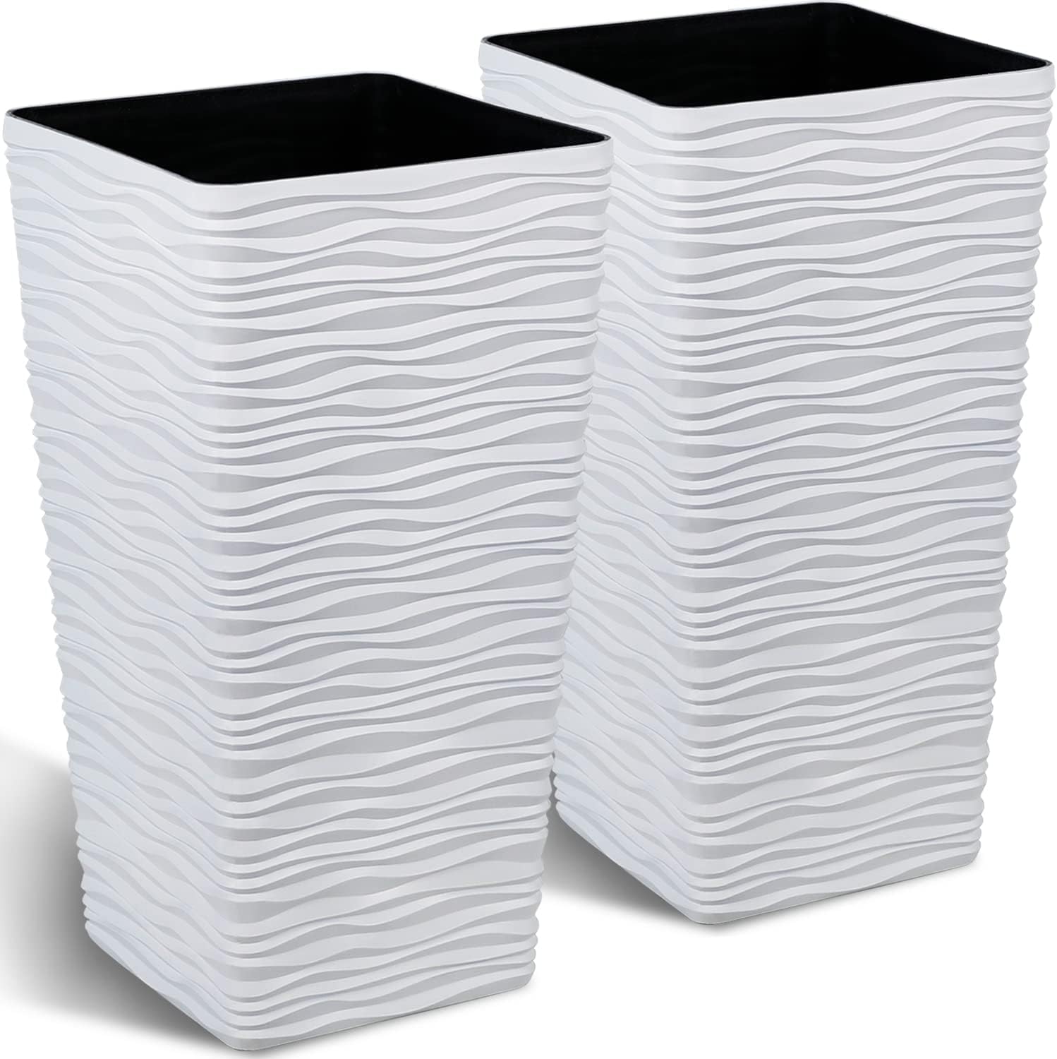 Worth Garden 22" Tall Planters Set of 2 - Plastic White Square Plant Pots - Modern Big Tapered