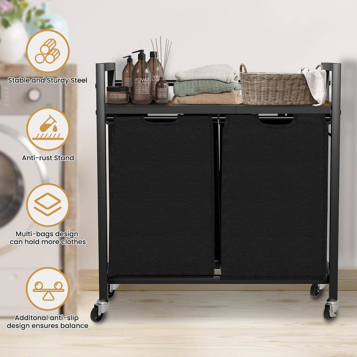 Laundry Hamper, Laundry Basket, Laundry Sorter with 2 Removable Bags, Clothes Basket with 2